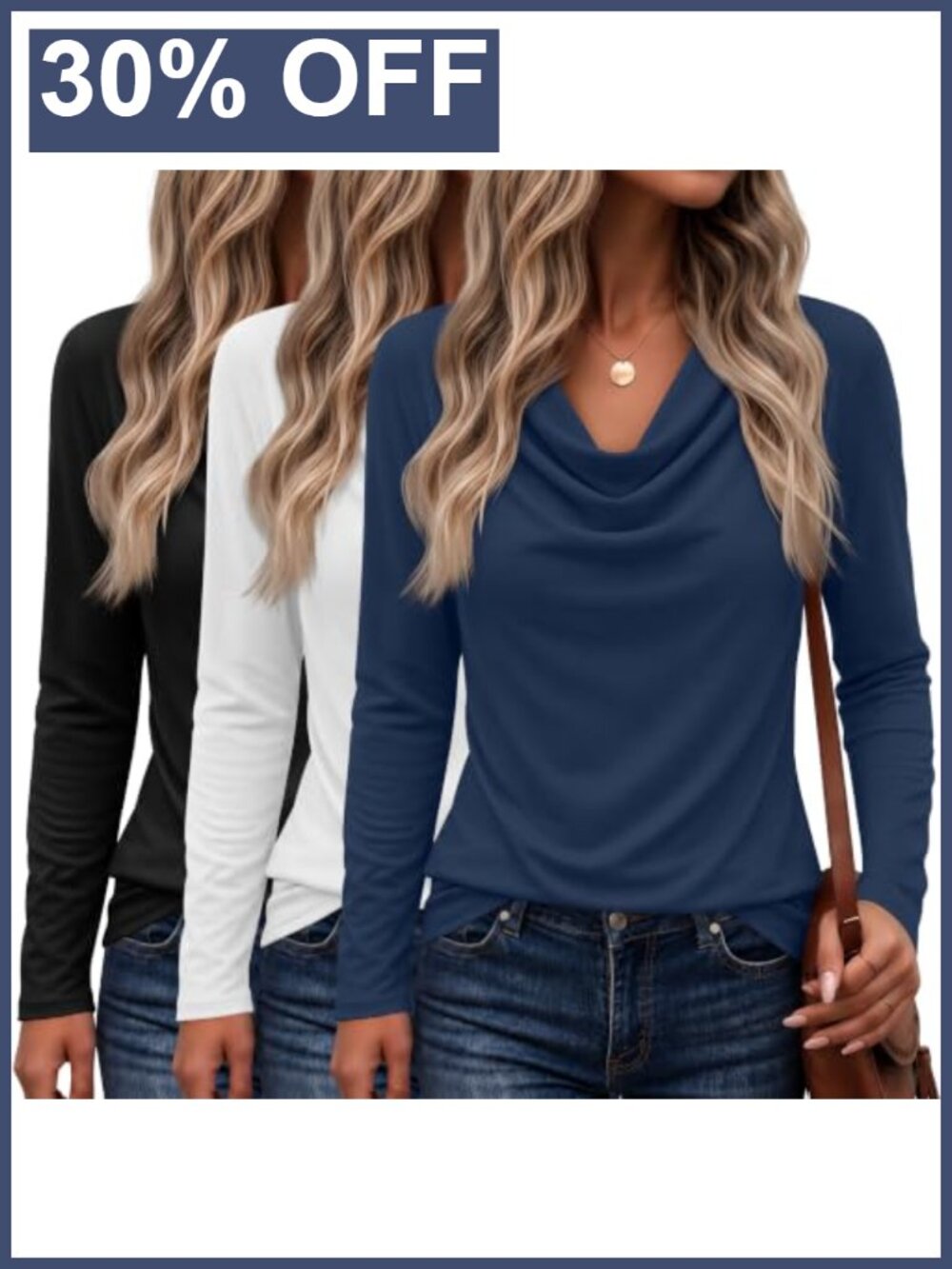 3 Pack Womens Cowl Neck Long Sleeve Tunic Tops Business Casual Blouse